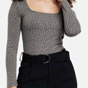 A New Day Grey Bodysuit Slim Fit Textured leopard print with square neck